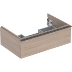 Mueble bajo Geberit iCon para lavabo, con un cajón: Ancho de lavabo=75cm, Cuerpo y frontal: encina/melamina con textura de madera, Tirador: lava/con pintura polvo al horno mate